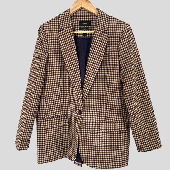 J. Crew Alfie Honey Plaid Italian Wool Stretch Blazer Size 10 NWOT Tollegno 1900 - Picture 2 of 16